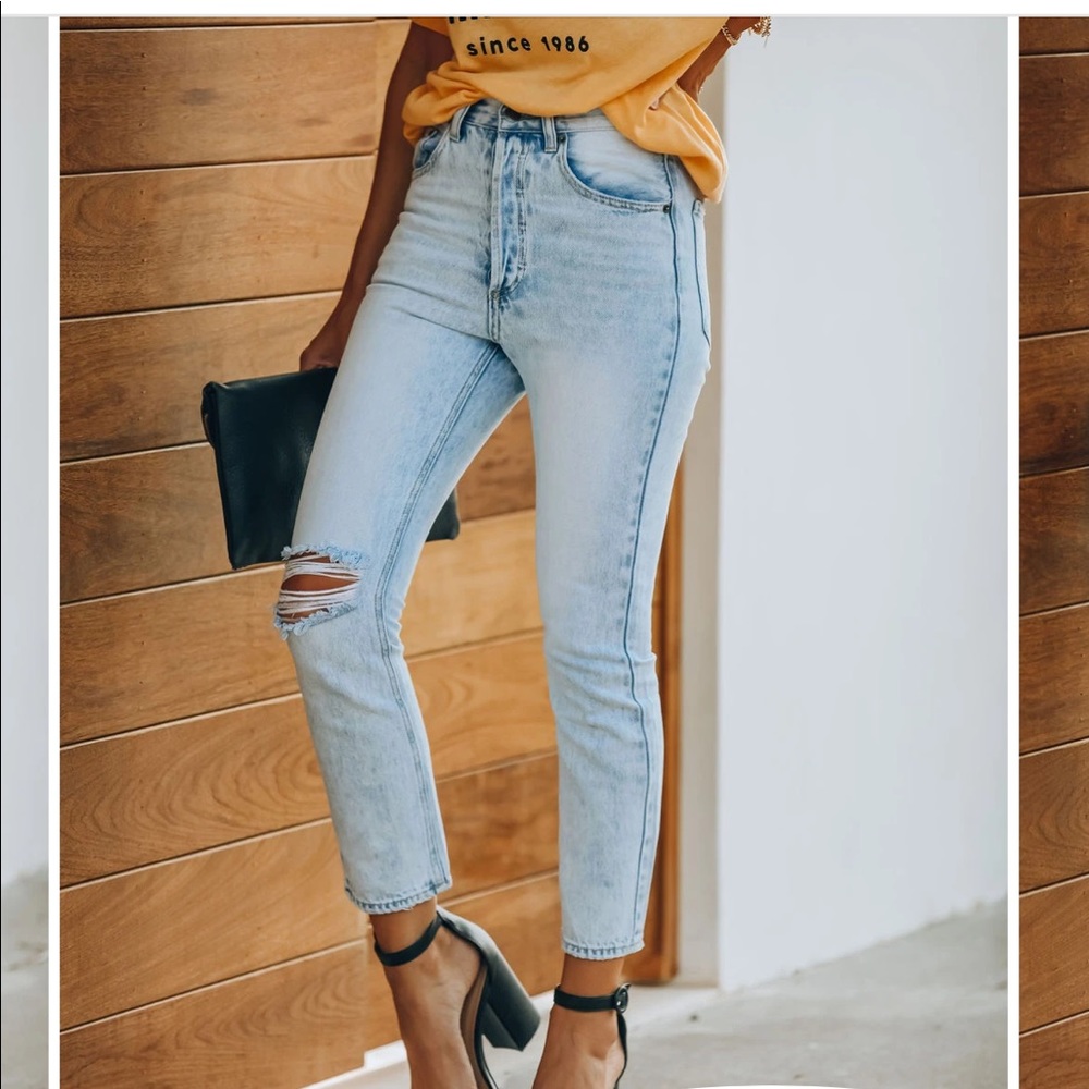 Lennon Distressed High Rise Denim